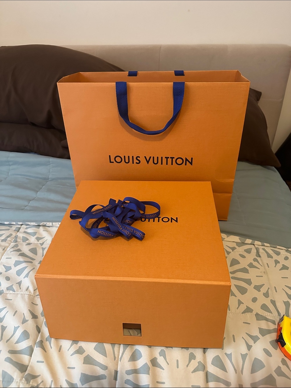 Louis Vuitton empty magnetic box with shopping bag & ribbon